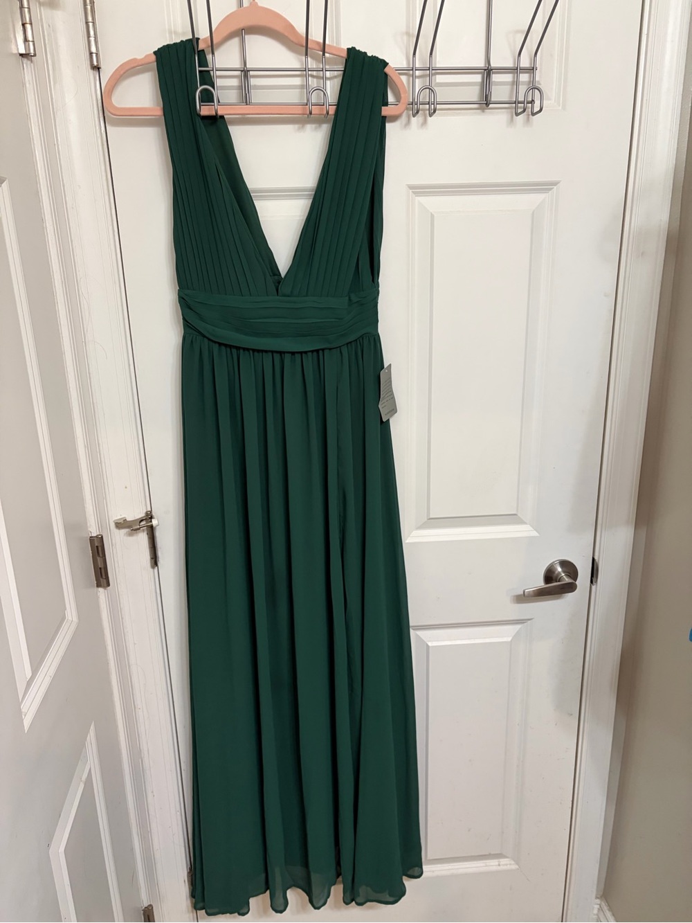 Nordstrom Deep Emerald Plunging V-Neck Pleated Maxi Dress